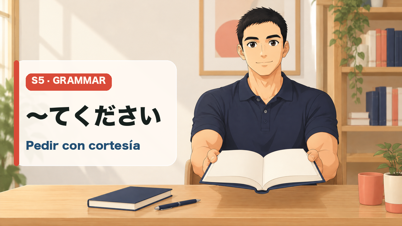 Keigo señala un て brillante para explicar 〜てください
