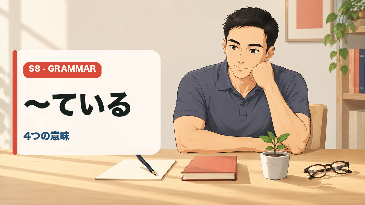 「〜ている」の四つの使い方を場面で示すケイゴ